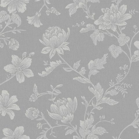 Imagem de Papel de Parede Vinílico Contemporâneo Romântico Floral Cinza 4131