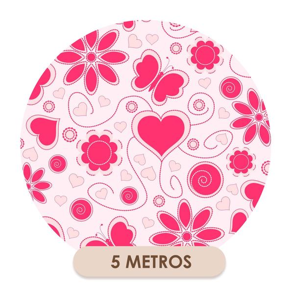 Imagem de Papel de Parede Vinílico Coração Borboleta Rosa Pink Menina Quarto 5m