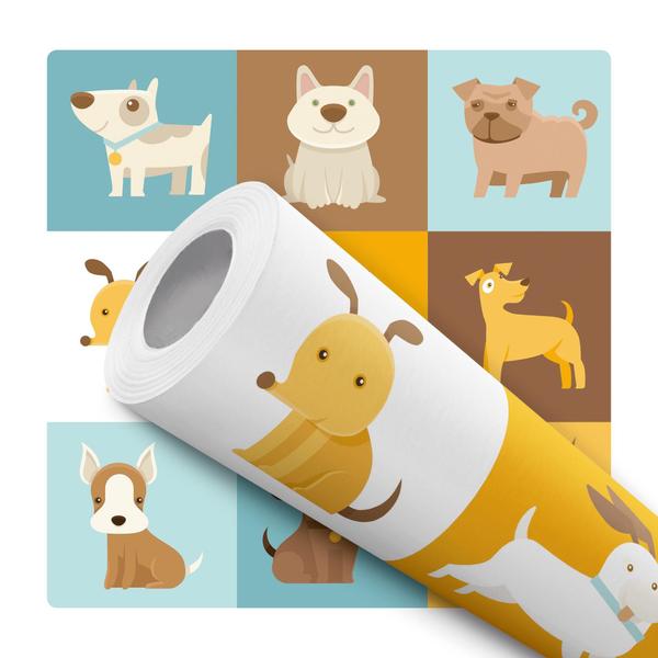 Imagem de Papel de Parede Vinílico Desenho Cachorros Pet Quarto 5m