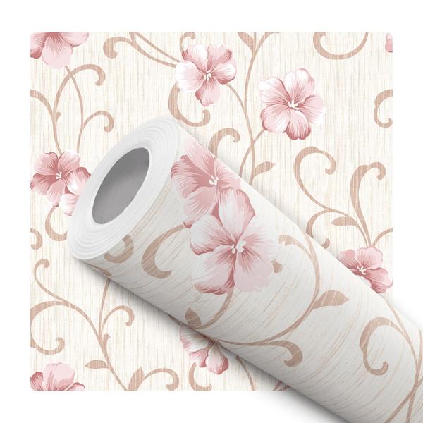 Imagem de Papel De Parede Vinílico Floral Estilo Linho Rosa Quarto 1m