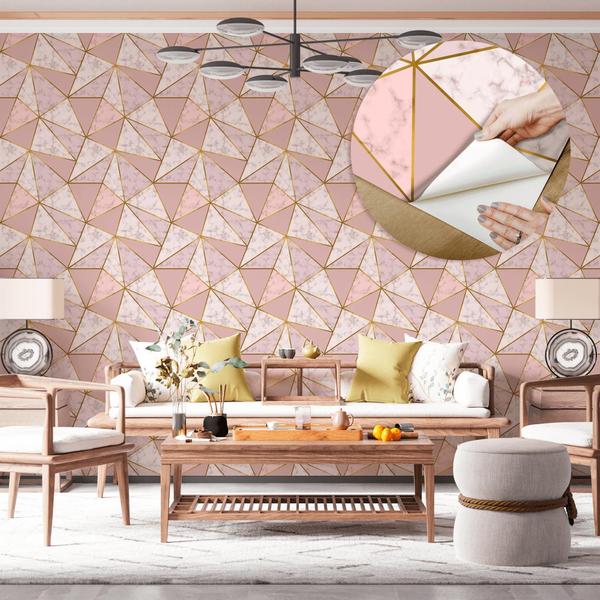 Imagem de Papel de Parede Vinílico Geométrico Mármore Rose Gold Sala Quarto 3m