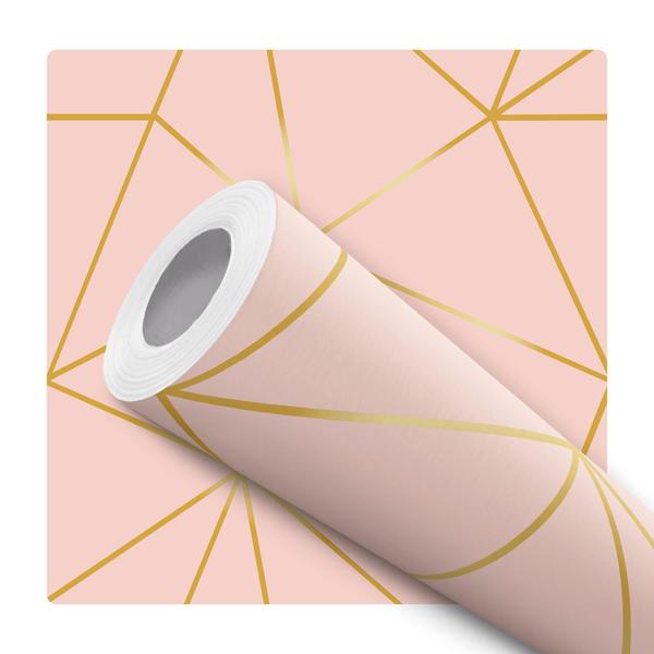 Imagem de Papel De Parede Vinílico Geométrico Salmão Rose Gold Sala Quarto 10m