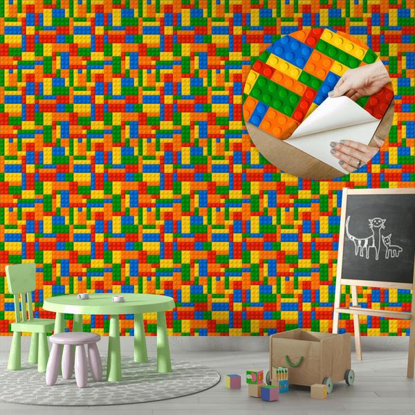 Imagem de Papel de Parede Vinílico Infantil Colorido Lego Quarto 10m