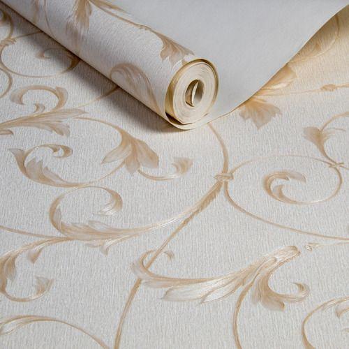 Imagem de Papel De Parede Vinilico Lavavel Floral Bege E Dourado 10m