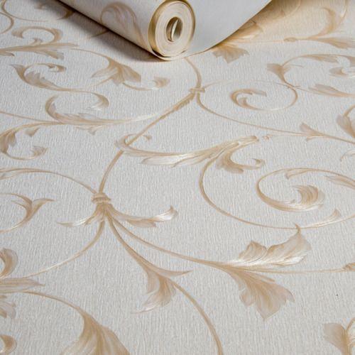 Imagem de Papel De Parede Vinilico Lavavel Floral Bege E Dourado 10m