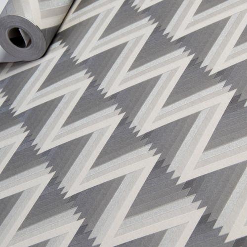 Imagem de Papel De Parede Vinilico Lavavel Zig Zag Chevron Cinza 3d