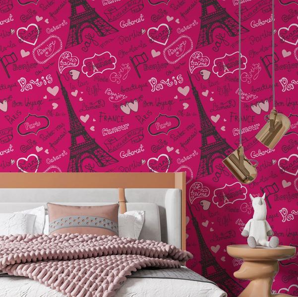 Imagem de Papel De Parede Vinílico Menina Paris Rosa Pink Teen Quarto  10m