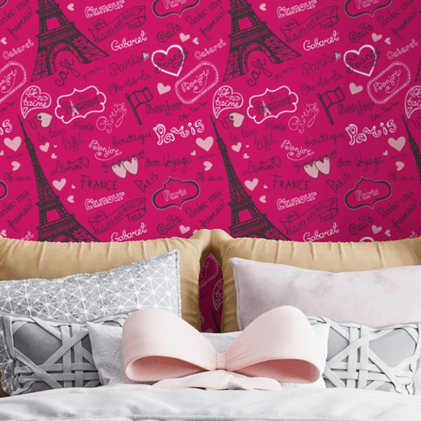 Imagem de Papel De Parede Vinílico Menina Paris Rosa Pink Teen Quarto  12m