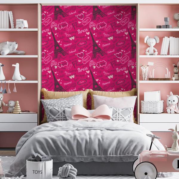 Imagem de Papel De Parede Vinílico Menina Paris Rosa Pink Teen Quarto  1m