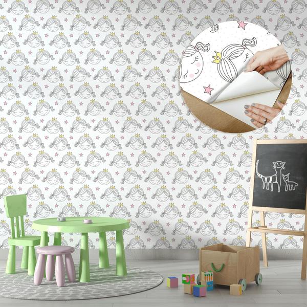 Imagem de Papel de Parede Vinílico Menina Princesa Infantil Quarto 10m