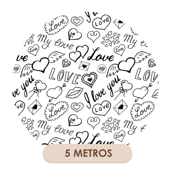 Imagem de Papel de Parede Vinílico Teen Coração Love Preto Sala Quarto 5m