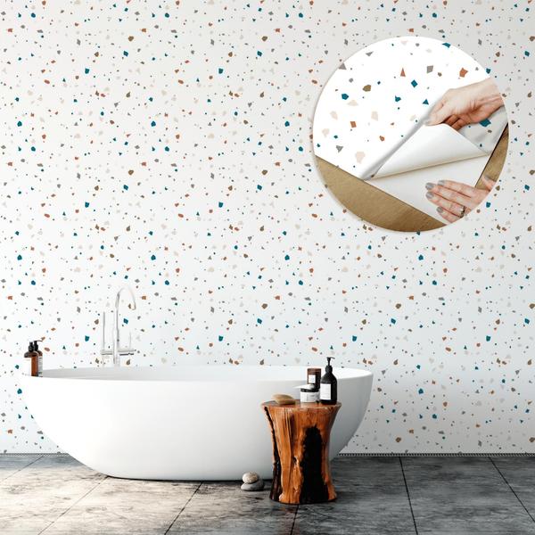 Imagem de Papel de Parede Vinílico Terrazzo Branco Sala Quarto 5m