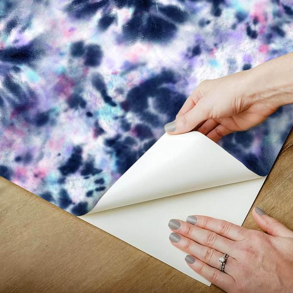 Imagem de Papel De Parede Vinílico Tie Dye Aquarela Azul E Roxo Quarto 12m