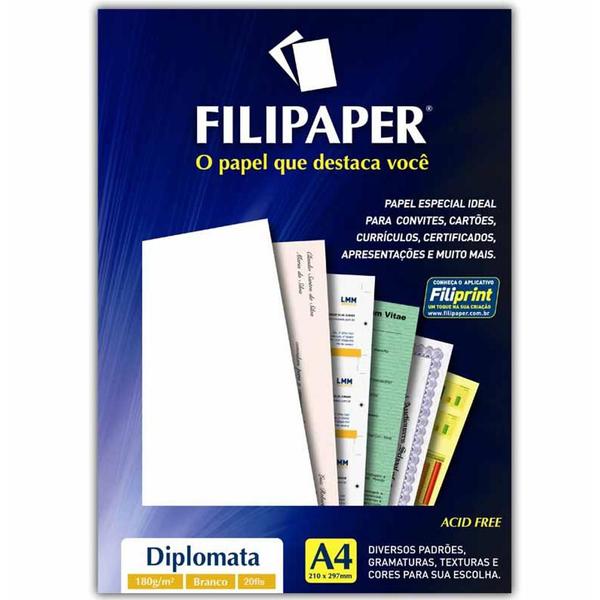 Imagem de Papel diplomat a4 branco 180gm2 02062 / 20fl / filipaper