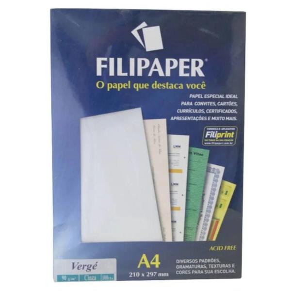 Imagem de Papel Especial Verge 90 Gramas Cinza com 100 Folhas Filipape