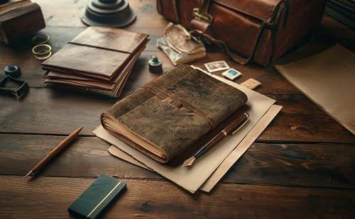 Imagem de Papel forrado Journal LEATHER VILLAGE com capa de couro A5