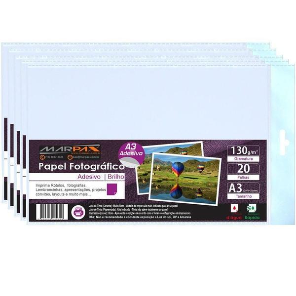 Imagem de Papel Fotográfico Adesivo 130g A3 297x420mm Marpax 100 Fls