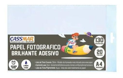 Imagem de Papel Fotográfico Adesivo A4 Brilhante 130g Cassmar 100 Folhas