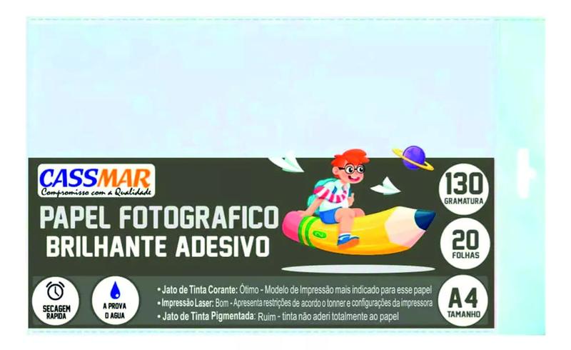 Imagem de Papel Fotográfico Adesivo A4 Brilhante 130g Cassmar 20fls