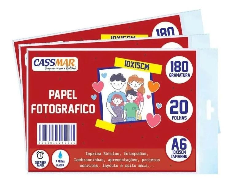 Imagem de Papel Fotográfico Brilhante 10x15 180g Cassmar 1000 fls