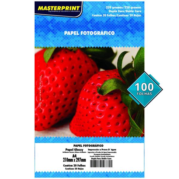 Imagem de Papel Fotográfico Dupla Face Glossy A4 220g Branco Brilhante Masterprint Pacote com 100 Folhas