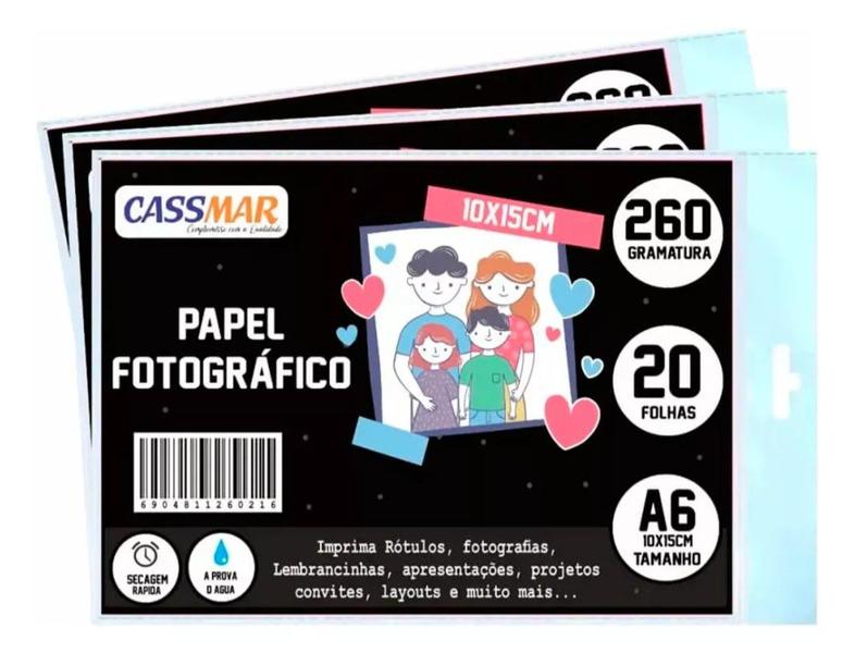 Imagem de Papel Fotográfico Glossy Brilhante 10x15 260g Cassmar 1140 Folhas