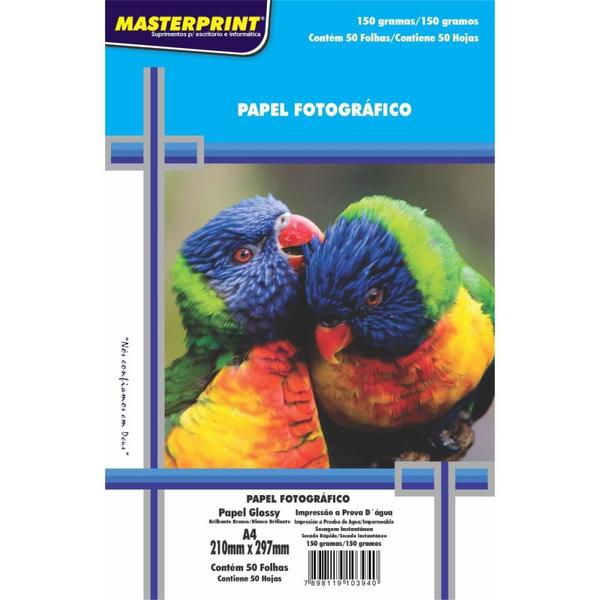 Imagem de Papel Fotografico Inkjet A4 Glossy 150g 50Fls Masterprint