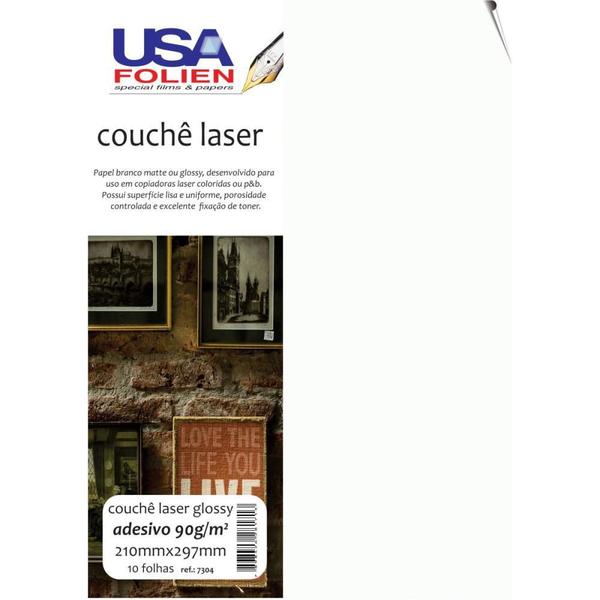 Imagem de Papel Fotográfico Laser A4 GLOSSY Couchê Adesivo 90G Pacote com 10 Folhas