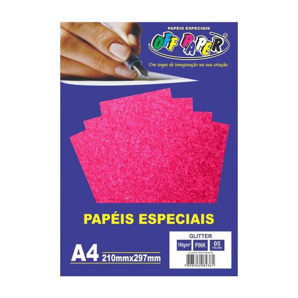 Imagem de Papel Glitter A4 Pink 180g 5 Folhas Off Paper