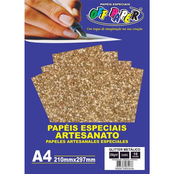 Imagem de Papel Glitter Metálico 250g/m² - Off Paper - Ouro