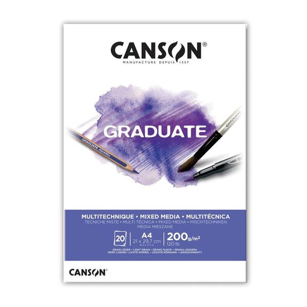 Papel Graduate Multi Tecnica Branco bloco 20 folhas 200g A4 - Canson Imagem de Papel Graduate Multi Tecnica Branco bloco 20 folhas 200g A4 - Canson