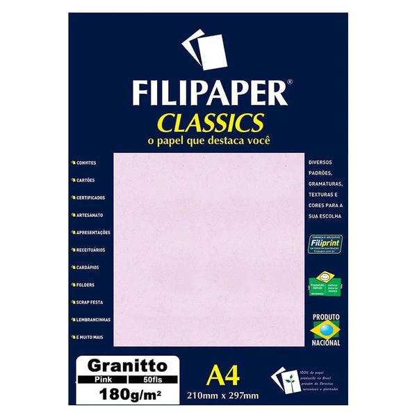 Imagem de Papel Granitto A4 Filipaper Classics 180G 50 Folhas Pink
