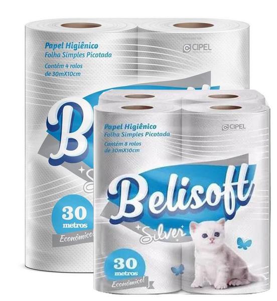 Imagem de Papel Higiênico Belisoft Silver Simples 30M Familia 64 Rolos