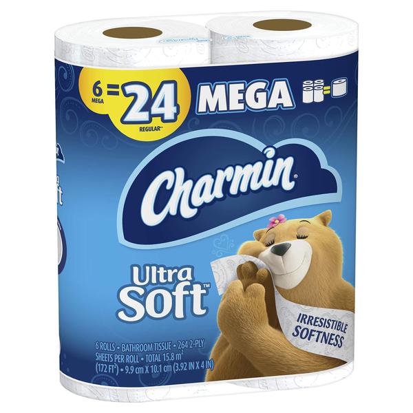 Imagem de Papel higiênico Charmin Ultra Soft 6 Mega Rolls = 24 Regular