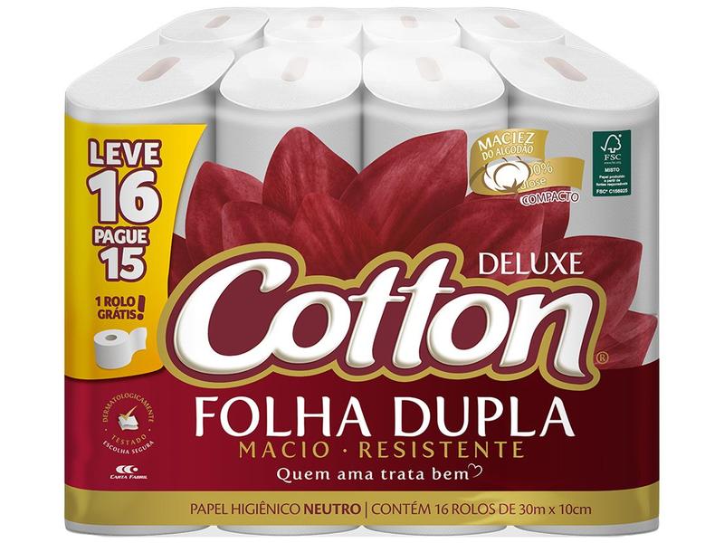 Papel Higiênico Folha Dupla Cotton Neutro Deluxe 16 Rolos 30m Papel Higiênico Folha Dupla Cotton Neutro Deluxe 16 Rolos 30m