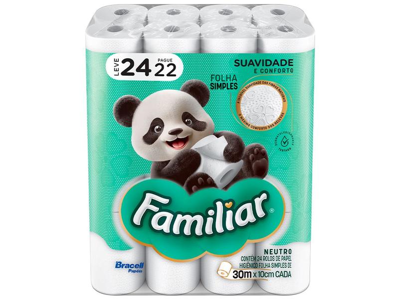Papel Higiênico Folha Simples Bracell Familiar 24 Rolos 30m Papel Higiênico Folha Simples Bracell Familiar 24 Rolos 30m