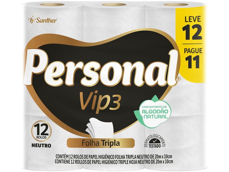 Imagem de Papel Higiênico Folha Tripla Personal Vip 12 Rolos 20m