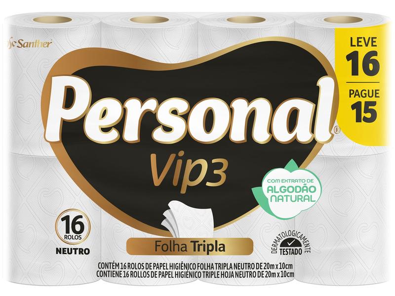 Imagem de Papel Higiênico Folha Tripla Personal Vip 16 Rolos 20m