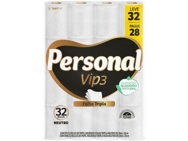 Papel Higiênico Folha Tripla Personal Vip 32 Rolos 20m Imagem de Papel Higiênico Folha Tripla Personal Vip 32 Rolos 20m