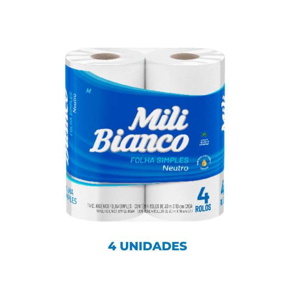 Imagem de Papel Higiênico Mili Bianco Folha Simples 30M C/4 Rolos Banheiro Lavabo Higiene Parede