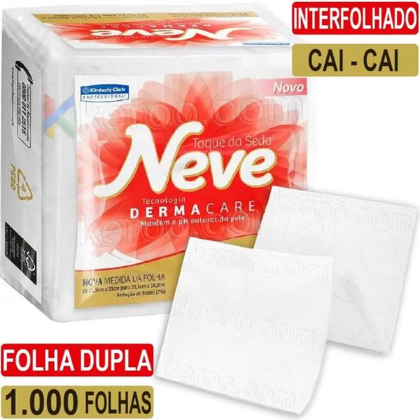 Imagem de Papel Higiênico Neve Folha Dupla Cai-Cai C/ 1.000 Fls - Kimberly Clark (NÃO É PAPEL EM ROLO)