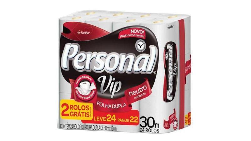 Imagem de Papel higienico personal 30mt folha dupla vip neutro 2pct c/24 und l24 p22 - Santher