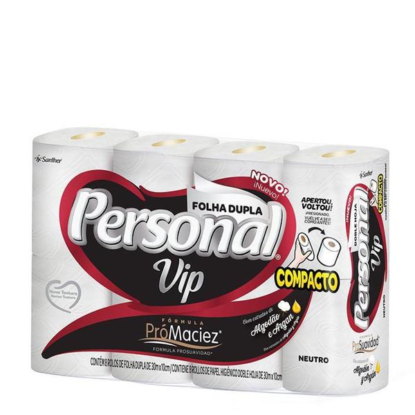 Imagem de Papel higienico personal 30mt folha dupla vip neutro 8pct c/8und - Santher