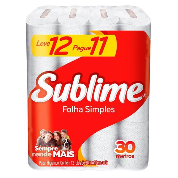 Papel Higiênico Sublime Folha Simples 30 Metros 12 Unidades