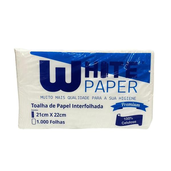 Imagem de Papel Interfolha 100% celulose 21x22cm 2 dobras White Paper com 1.000 folhas