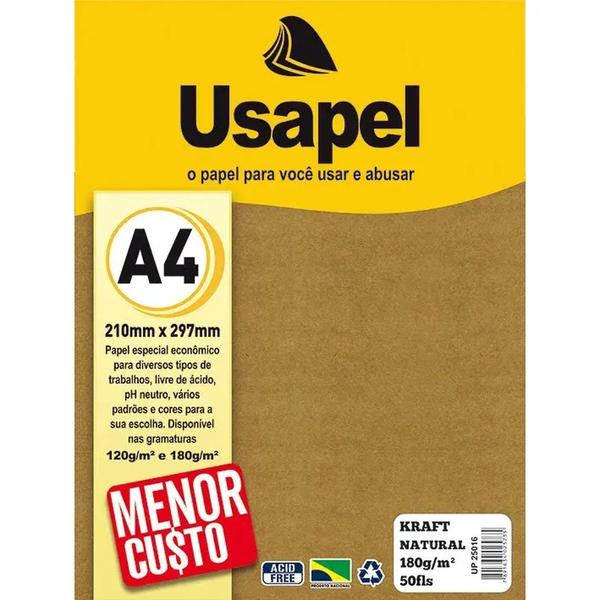 Papel kraft a4 180g c/ 50 folhas natural - usapel Imagem de Papel kraft a4 180g c/ 50 folhas natural - usapel