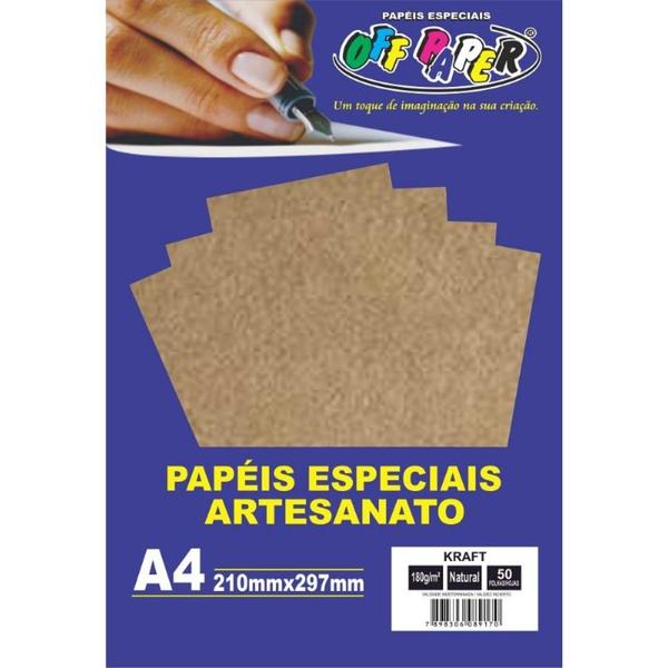 Imagem de Papel Kraft Natural Off Paper 180g/m² Com 50 Folhas A4