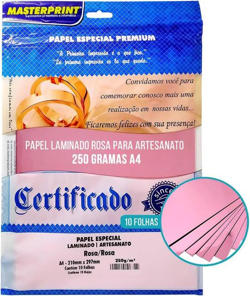 Imagem de Papel Laminado A4 250g Rosa Lamicote Masterprint - 10 Folhas