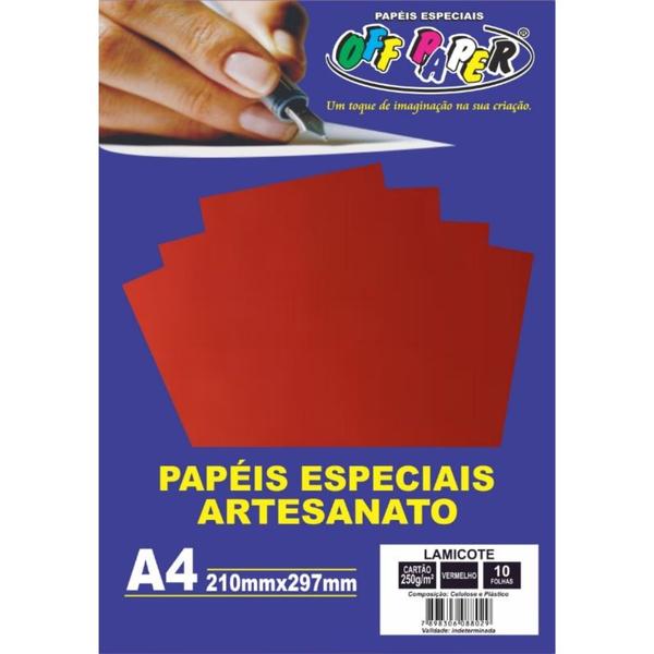 Imagem de Papel Laminado Lamicote Vermelho 250g 10 Folhas Off Paper