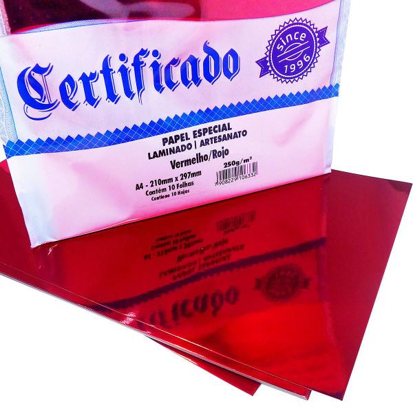 Imagem de Papel Laminado Vermelho A4 250g para Artesanato Decorações Enfeites Lembrancinhas Pacote com 10 Folhas Masterprint